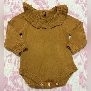 Cozy Brown Knit Collared Sweater Bubble Baby Girl size 90